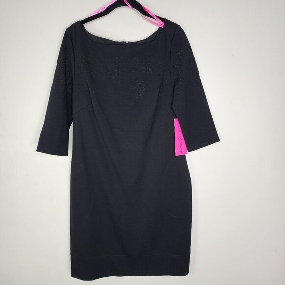 NWT Betsey Johnson Floral Mesh Cut Out Sheath Cocktail Dress Black Size 12 - Picture 1 of 13